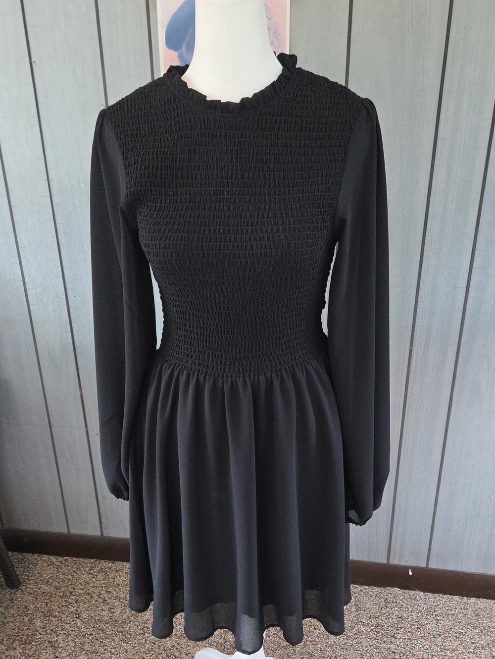 One One Six Classic Black Long-Sleeve Smocked Waist Skater Style Dress